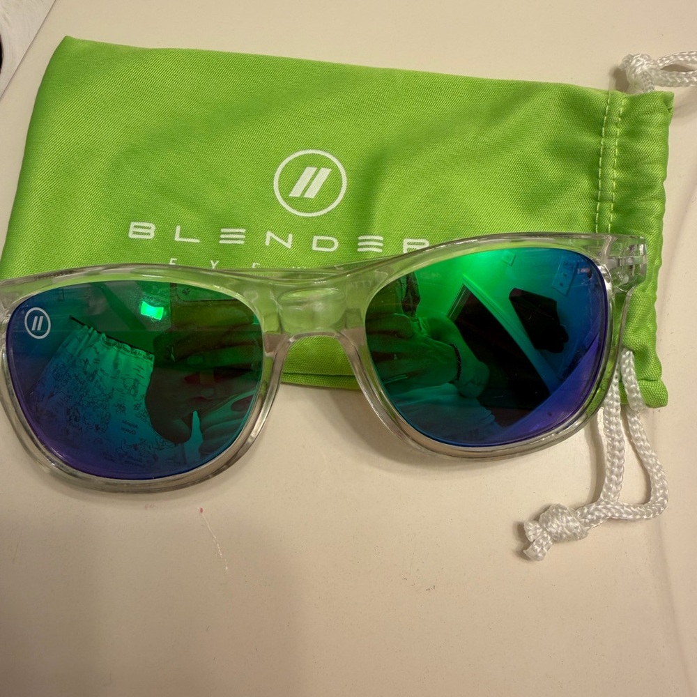 Blenders Clear Frame Sunglasses with Green Mirrored Lenses